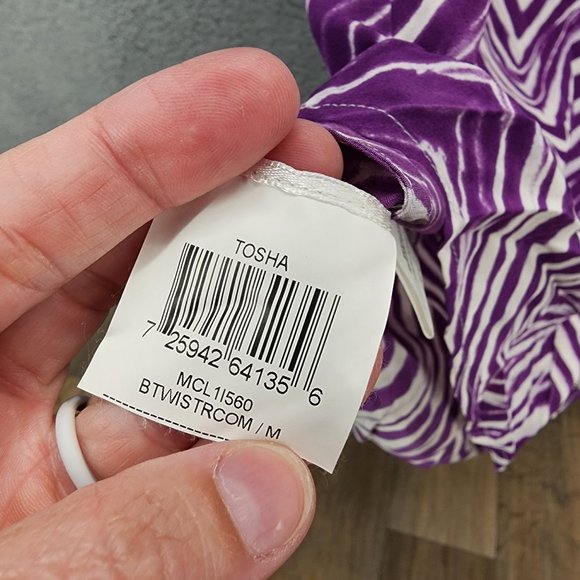 BCBGMAXAZRIA Tosha Women's Medium Purple/White Silk Chevron Button Up Mini Dress - Picture 5 of 13